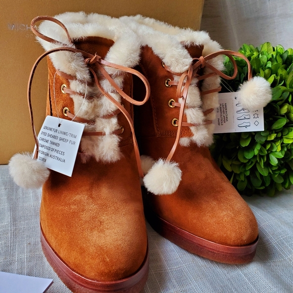 Michael Kors Tan Suede Ankle Lace-Up Boots In Dark Luggage Sz 7.5 - Picture 14 of 15